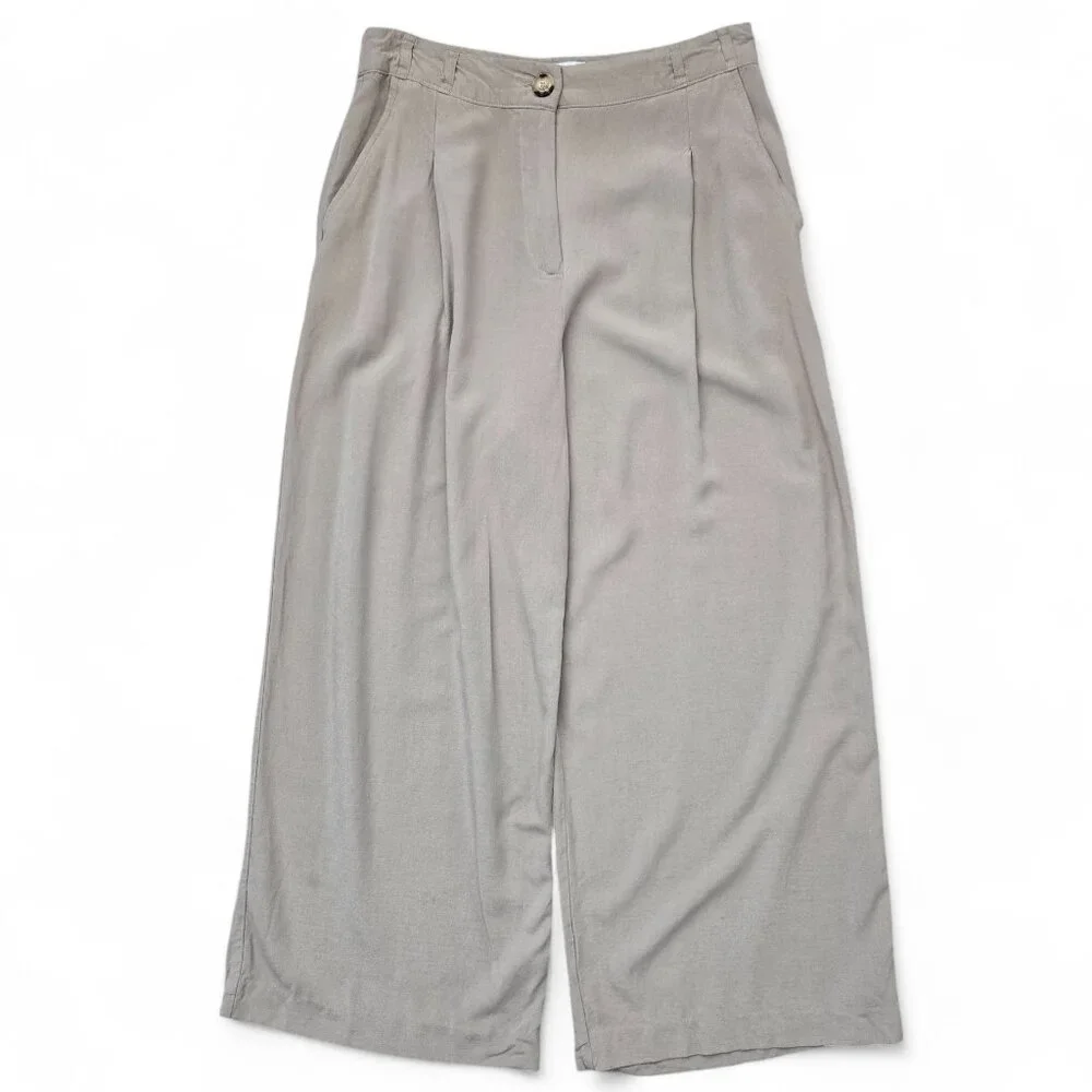 Zara Wide Leg Pleated‎ Pants Women's Khaki Linen Blend S